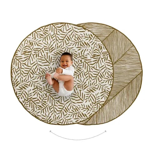 Toddlekind 100% Organic Cotton 48" Reversible Quilted Luxe Play Mat for Babies/Toddlers, Multifunctional, Sand Castle (Ochre/Gold)