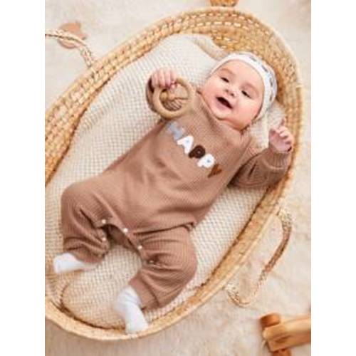 SHEIN Baby Girls' Casual & Vintage & Comfortable & Fun Letter Embroidery Design Round Neck Long Sleeve Jumpsuit For Fall/winter