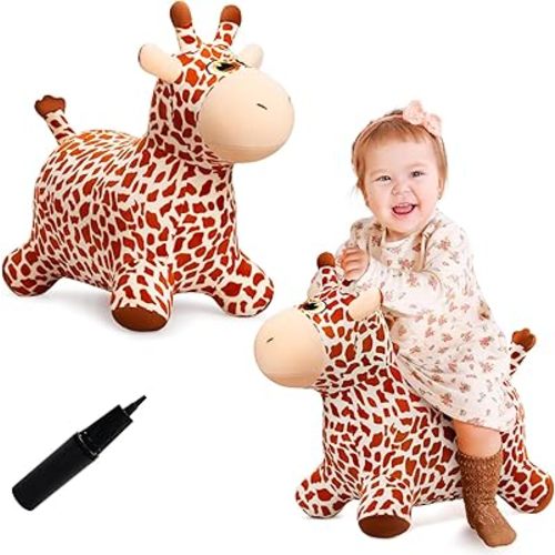 Giraffe Bouncy Horse Toys for 1 2 3 year old Kid gifts, Plush Giraffe Ride On Bouncy Animal for toddlers 1-3, Indoor Outdoor Inflatable Hopping Toys for Girl Boy Birthday Gifts(Pump Included)