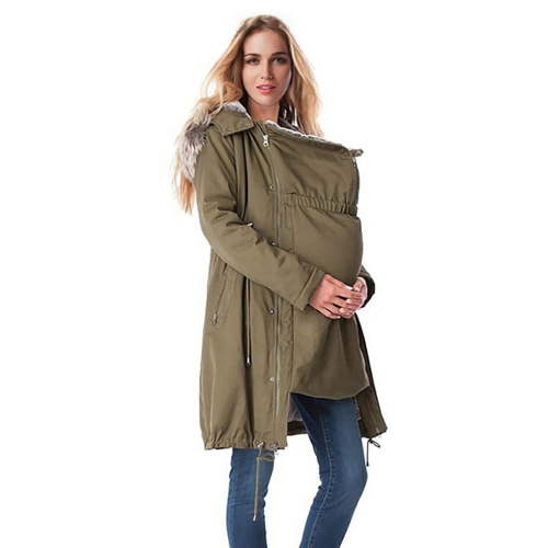 CILENON Women's Fleece Zip Up Maternity Baby Carrier Hoodie Sweatshirt Jacket Female Maternity 3 In 1 Thickened Outwear Fleece Lined Coat Fall Outfits(Army Green,M)
