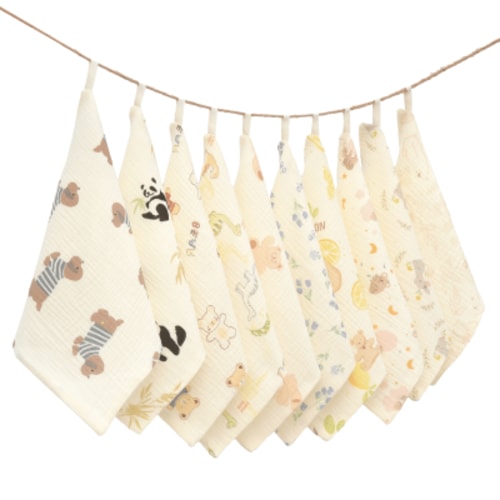 Baby Washcloths, Natural Cotton Face Towels, Lovely Patterns Newborn Burp Cloths And bathing rags,10 Pack, 12x12 inches