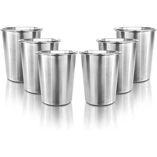 6 Pack 8 oz Stainless Steel Kids Cups, Children's Pint Cups, Stackable Metal Cups, Shatterproof Drinking Glasses
