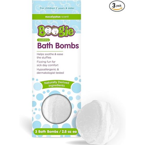Boogie Kids Bath Bombs, Calming, Naturally Derived, Made with Aloe and Calming Vapors, Eucalyptus, 3 Bath Bombs, 2.8 oz, Pack of 1 - 1 Count (Pack of 3)