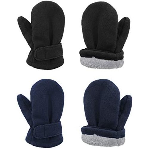 American Trends 2 Pairs Toddler Mittens Unisex Lined Fleece Gloves Winter Warm kids Mitten for Baby Boys and Girls