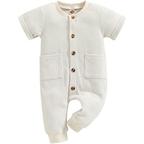 Ynibbim Winter Newborn Baby Boy Girl Solid Romper Unisex Infants Hooded Outfit Clothes Waffle Cotton Button Jumpsuits