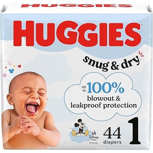 Huggies Size 1 Diapers, Snug & Dry Newborn Diapers, Size 1 (8-14 lbs), 44 Count, Packaging May Vary
