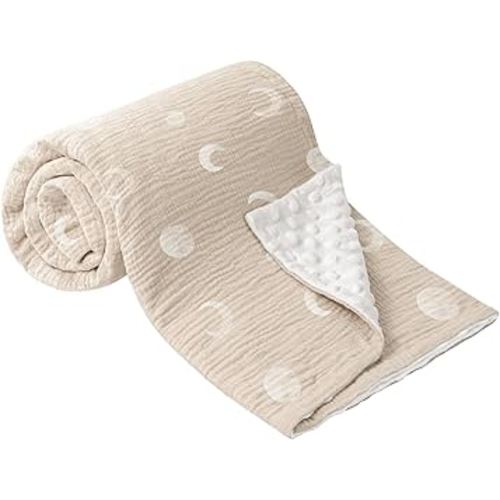 Baby Blankets for Unisex Boys Girls, Soft Nursery Crib Blankets with Muslin Cotton Front and Dotted Fleece Back for Newborns Toddlers 30x40inch (Desert Crescent)
