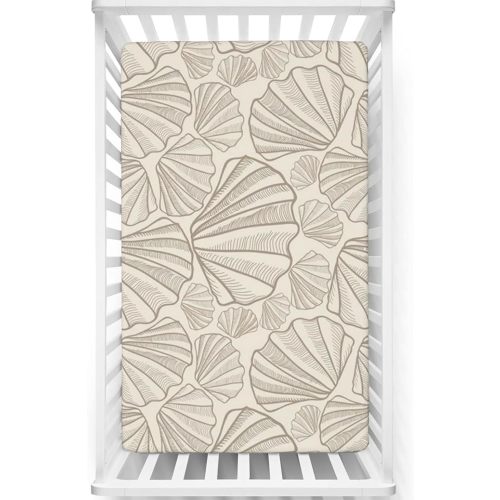 Seashells Themed Fitted Crib Sheet,Standard Crib Mattress Fitted Sheet Ultra Soft Material-Baby Sheet for Boys Girls,28“ x52“,Tan and Beige