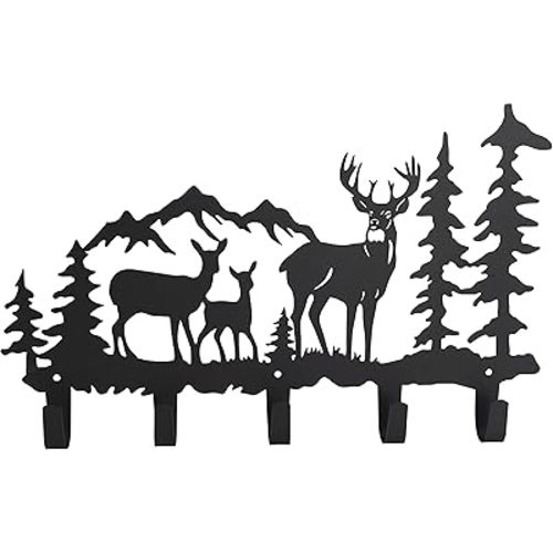 Metal 5-Hook Deer Storage, Powder Coated Wall Mount, 15.8x9.65x1.1 inches, 35lbs Capacity, for Entryway, Hallway, Office, Kitchen, Living Room Decor