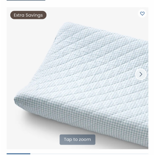 Ditsy Gingham Classic Cool Organic Cotton Percale Quilted Changing Pad Cover- Blue