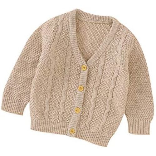 Infant Baby Boy Girl Long Sleeve Knitted Sweater Button Cardigan Coat Twist Knitwear Jacket Winter Warm Clothes