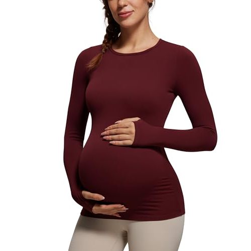 CRZ YOGA Womens Butterluxe Long Sleeve Maternity Tops Crewneck Pregnancy Basic Shirts Soft Athletic Yoga Casual Tee Blouses