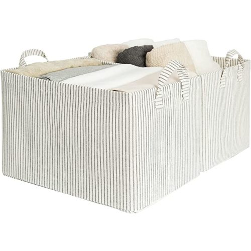 StorageWorks Storage Bins, Large Closet Storage Bins for Organizing, Fabric Storage Baskets with Handles, Rectangle Storage Baskets for Closet, Jumbo, Gray and White Stripes, 2-Pack - Nature and Gray - 16 ½" L x 12" W x 10 ¼" H