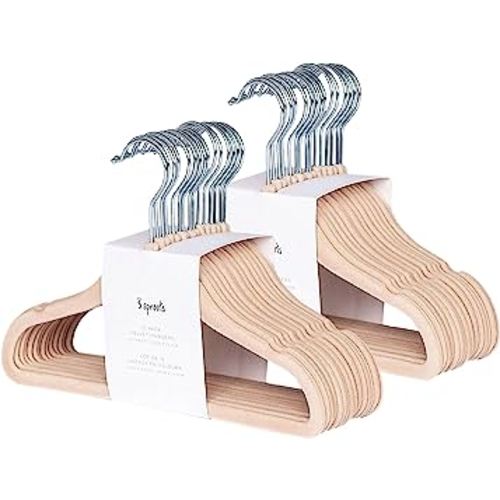 3 Sprouts Baby Velvet, Non-Slip Clothes Hangers - Pack of 30 - Hazelnut