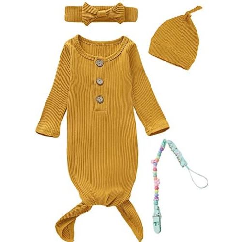 Newborn Cotton Nightgowns Neutral Baby Knotted Sleeper Baby Coming Home Outfit