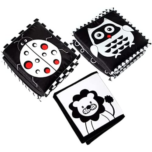 Yaopeing 3 Packs Baby Soft Book for Early Educational Activity ,Black and White High Contrast Sensory Baby Toys Folding Baby Soft Book for Baby,Tummy Time Infant Newborn Toys for Babies 0-6 Months
