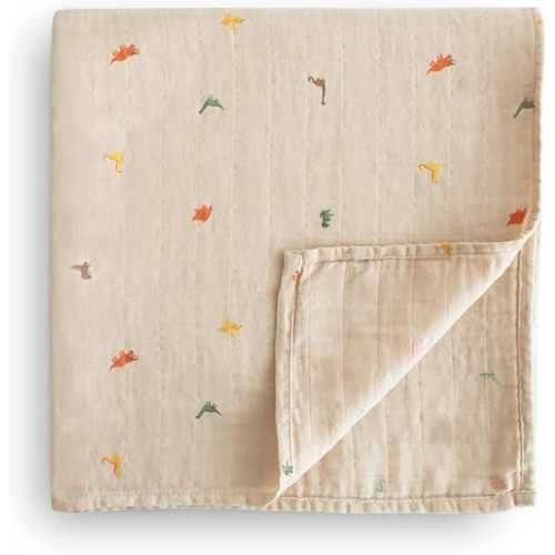 mushie Muslin Baby Swaddle Blanket | 100% Organic Cotton (Dinosaurs)