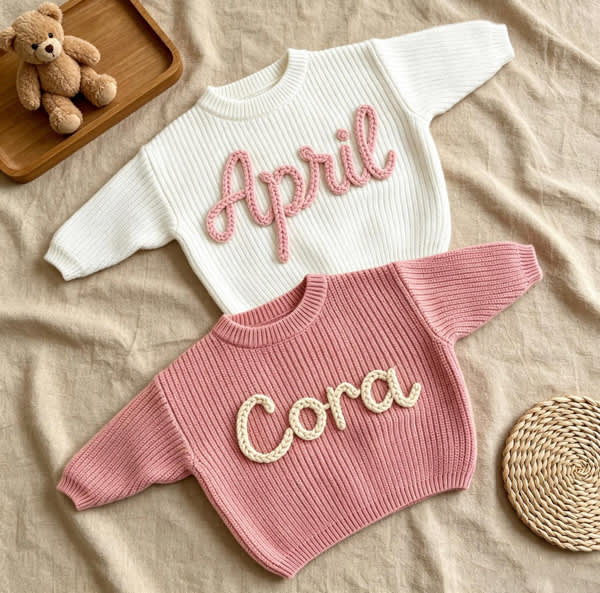 Hand Embroidered Baby Name Sweater