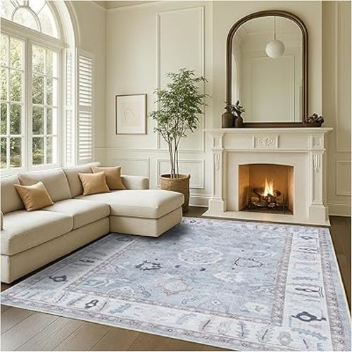 Fame Rugs Gray Modern Oushak Rug 5x7, Washable Vintage Turkish Colorful Oriental Antique Inspired Area Rugs, Luxury Living Room Bedroom (Gbeige, 6' x 9')