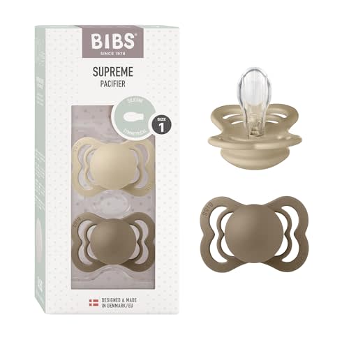 BIBS Pacifiers - Supreme Collection | BPA-Free Baby Pacifier | Made in Denmark | Set of 2 Vanilla/Dark Oak Color Premium Soothers | Size 0-6 Months