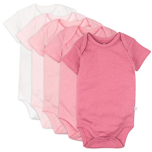 HonestBaby baby-girls 5-pack Short Sleeve Bodysuits One-piece 100% Organic Cotton for Infant Baby Girls