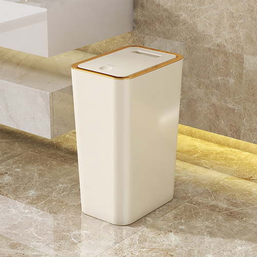 Rwvbm Trash Can for Bathroom with Lid,4 Gallon Plastic Wastebasket with Press Up Lid,Narrow for Toilet Office Bedroom,Odor Control,Easy to Use,Modern Style