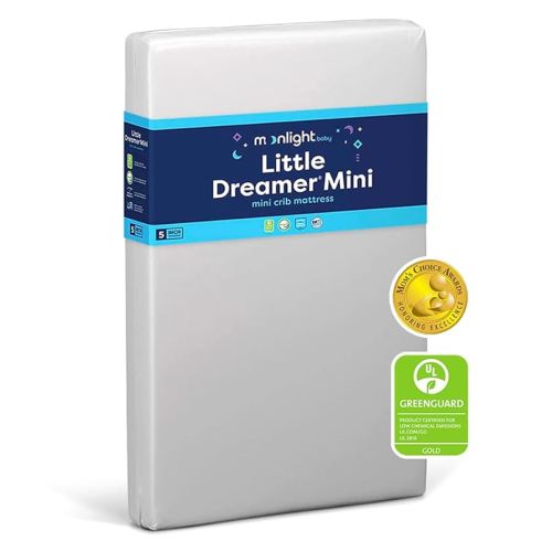 Moonlight Slumber Little Dreamer Mini Crib Mattress - Dual-Sided, 2-Stage Baby and Toddler Mattress with Plush and Extra Firm Layers and Waterproof Cover - 38"x 24"x 5"