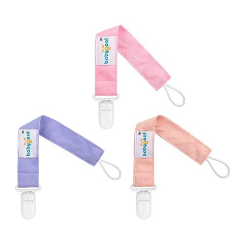 Babygoal Pacifier Clips for Girls-3 Pack Pure Color Universal Pacifier Holder Fits Most Pacifiers and Baby Gift PS03 - Pink and purple