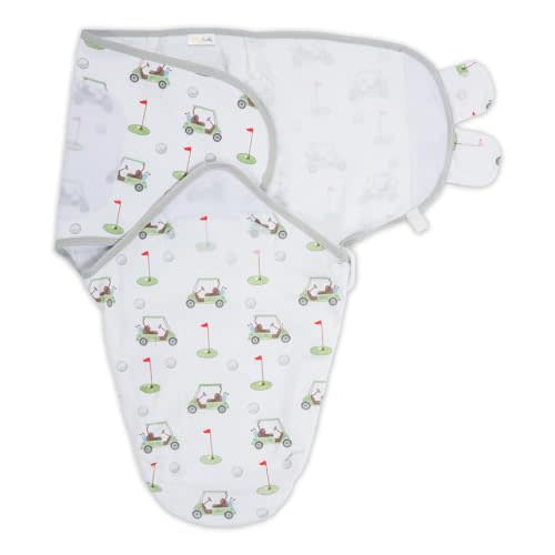 LollyBanks Organic Cotton Swaddles for Newborns, 3-6 Months with Easy Zipper, Neutral Baby Registry (Golf Outfit)