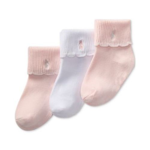 Baby Girls Polo Baby Scallop Turn-Cuff Socks, 3 Pack