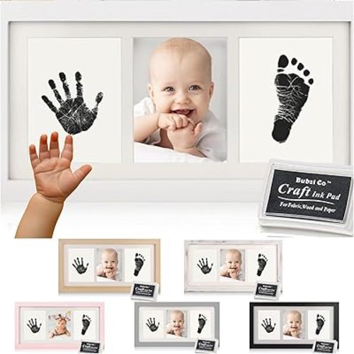 Bubzi Co Baby Handprint Kit & Footprint Photo Frame for Newborn Girls and Boys, Unique Baby Shower Gifts Set for Registry, Memorable Keepsake Decorations for Room Wall or Nursery Decor (White Wash)