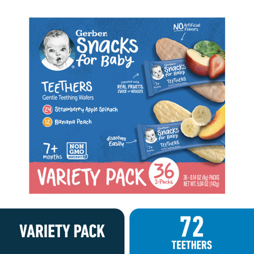 Gerber Gentle Teething Wafers, Variety Pack Baby Teethers, 72 Count Box