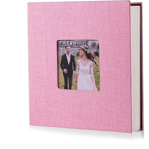 Photo Album Self Adhesive Scrapbook Album for 4×6 Pictures DIY Magnetic Linen Cover Album 15 Sheets/30 Blank Pages for Family Wedding, Birthday, Christmas, Anniversary (Pink)