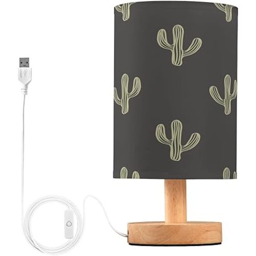Yuiboo Nightstand Lamp Western Cactus Plant Boho Mexicana Cacti Black Table Top Lamp with USB Lamp for Kids Room Nursery