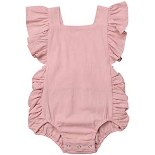 Infant Baby Girl Summer Outfit Clothes Sleeveless Smocked Cotton Linen Romper with Headband