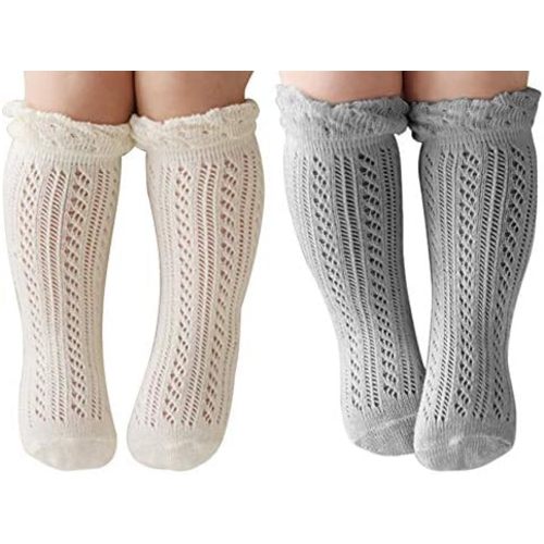 ACTLATI Baby Girls Knee High Socks Hollow Out Anti-skid Knitting Stockings Suitable for 0-2 Years Infants Toddlers