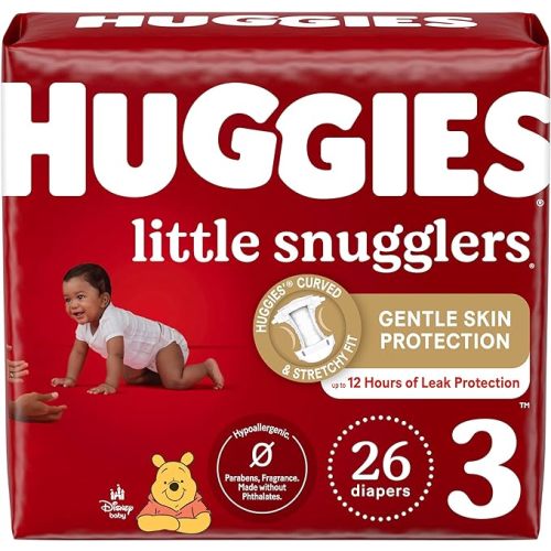 Baby Diapers Size 3 (16-28 lbs), 26ct, Huggies Little Snugglers