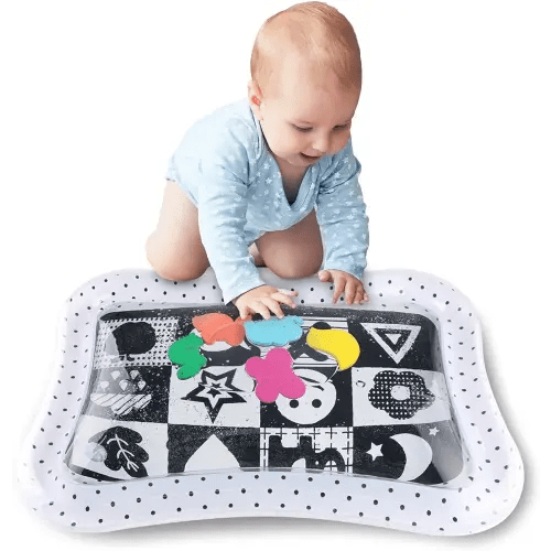 The Peanutshell Montessori Water Play Mat, Inflatable Tummy Time Mat & Sensory Development, High Contrast Baby Toy, 0-12 Months, Black & White, New Born Baby Essentials Must Haves