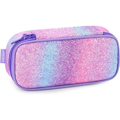 mibasies Girls Pencil Case for Kids, Multi-Slot Pencil Pouch, Pink Purple Rainbow