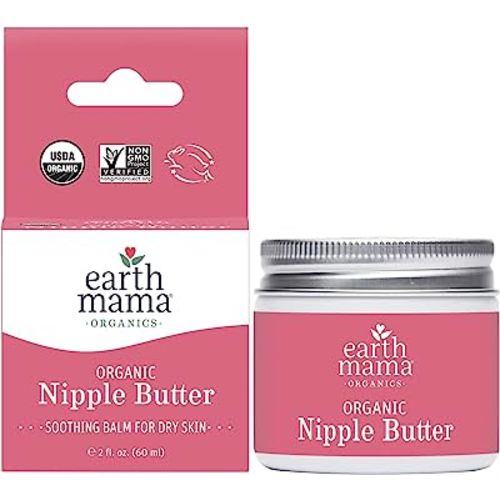Organic Nipple Butter Breastfeeding Cream by Earth Mama | Lanolin-free, Postpartum Essentials Safe for Nursing, Non-GMO Project Verified, 2-Fluid Ounce