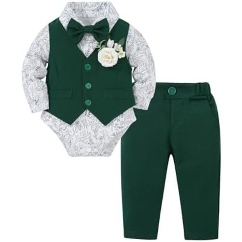 Coco&RARA Baby Boy Clothes Suits Infant Tuxedo Gentleman Outfits, Formal Dress Shirt+Vest+Corsage+tie+Pants Baby Suit Sets