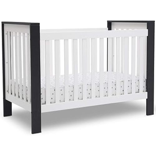 Delta Children Miles 4-in-1 Convertible Crib, Bianca White/Textured Midnight Grey