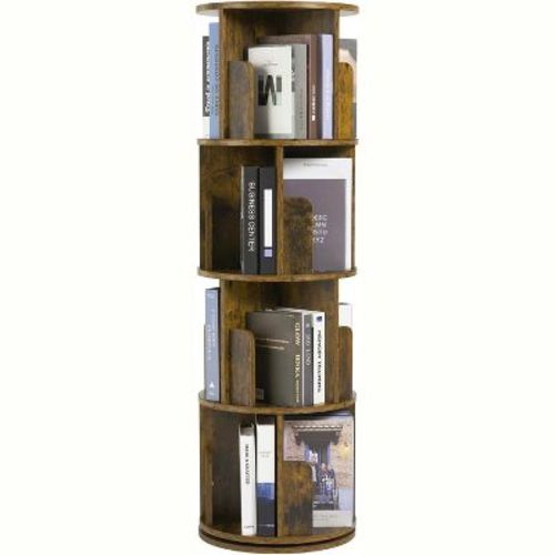 Aoxun 360° Rotating Bookcase For Bedroom, Living Room, Study Room, 4 Tier, Brown