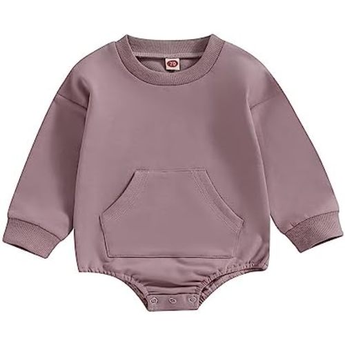 Baby Girl Boy Solid Sweatshirt Bubble Romper Crewneck Bodysuit Pullover Tops Oversized Newborn Sweater Romper Outfit