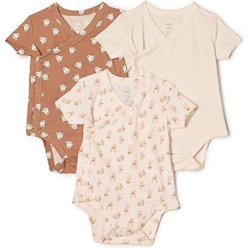 Amazon Essentials x Sofia Grainge Unisex Babies' Side Snap Short Sleeve Bodysuit, Pack of 3