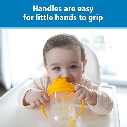 Dr. Brown's Milestones Baby's First Straw Cup, Training Cup with Weighted Straw, 9oz/270mL, Dark Blue/Vintage Yellow, BPA Free, 6m+, 2 Pack