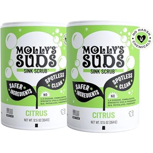 Molly's Suds Sink and All Purpose SCRUB | Gently Removes Stains, Scrubs Away Grease & Gime, Buffs out Scratches | Plant and Mineral Based | 2 Pack, Citrus Scent