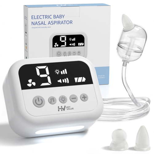 Grownsy Nasal Aspirator for Baby, 9-Level Hospital Grade Suction, Rechargeable, Night Light & Nursery Rhyme, White