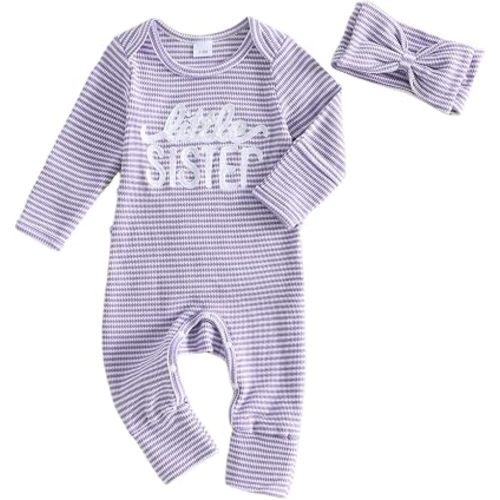 allshope Infant Baby Girl Fall Outfit Sweatshirt Romper Little Sister Lil Sis Long Sleeve Jumpsuit Newborn Clothes