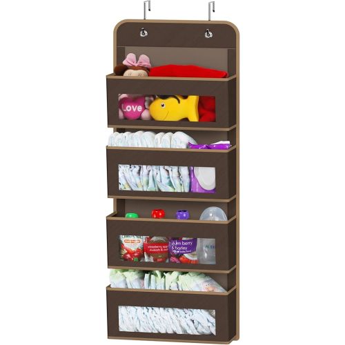 Simple Houseware Over Door/Wall Mount 4 Clear Window Pocket Organizer, Brown